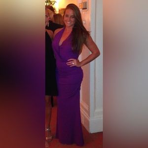 Nicole Miller Purple Cowl Neck Halter Gown
